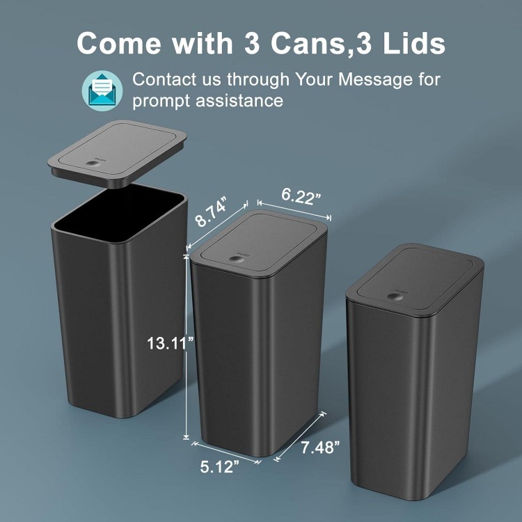 3 Pack 10 Liter Small Trash Can with lid, 2.6 Gallon