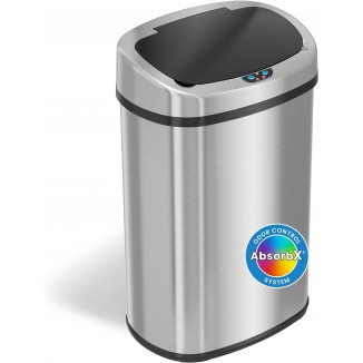 iTouchless SensorCan 13 Gallon Trash Can with Odor Filter, Stainless Steel Oval Automatic Trashcan