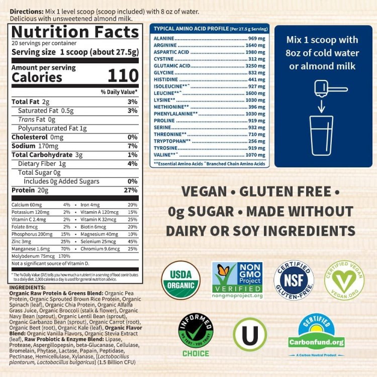Raw Organic Protein & Greens - Vanilla - Vegan Protein 