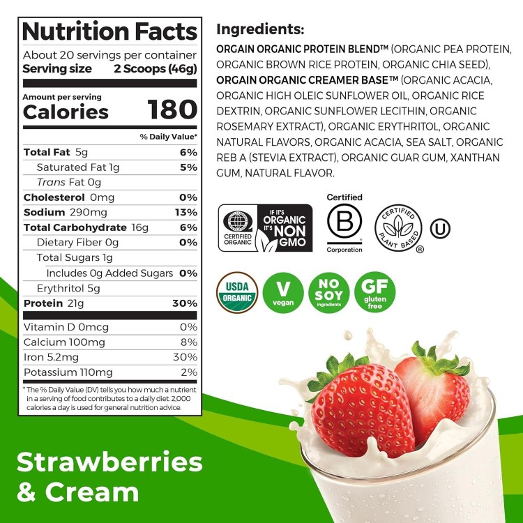 Organic Vegan Protein Powder, Strawberries & Cream