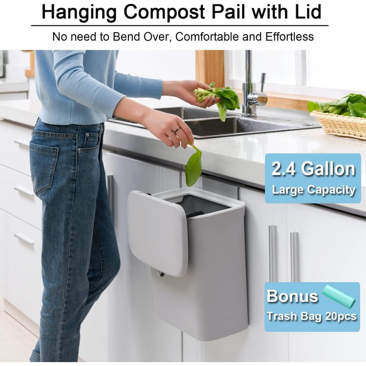 2.4 Gallon Kitchen Compost Bin for Counter Top or Under Sink