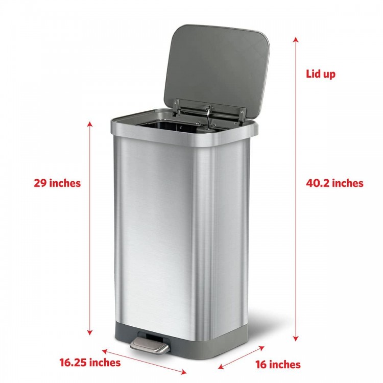 Glad Stainless Steel Step Trash Can with Clorox Odor Protection | Large Metal Kitchen Garbage Bin