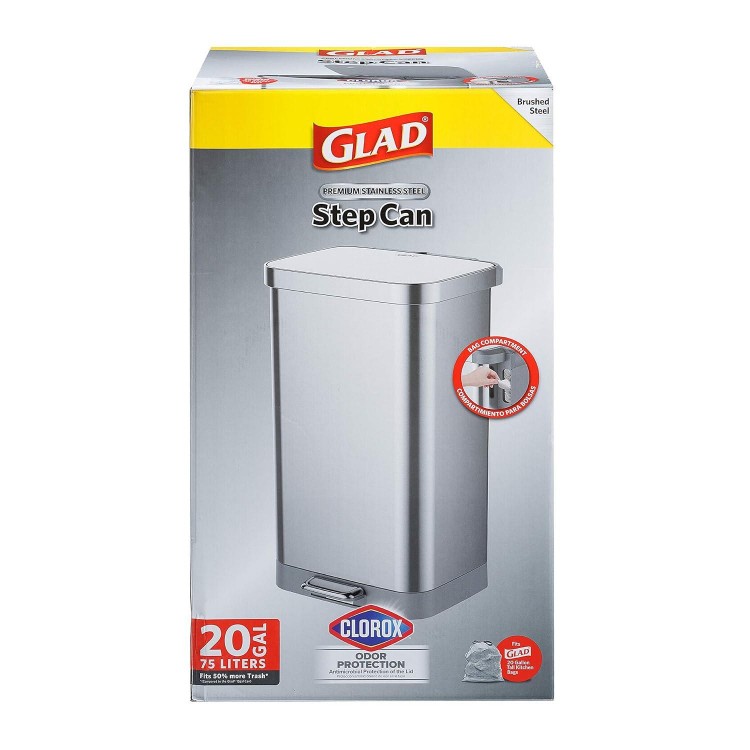 Glad Stainless Steel Step Trash Can with Clorox Odor Protection | Large Metal Kitchen Garbage Bin