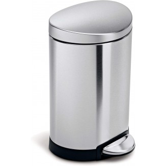 simplehuman 6 Liter / 1.6 Gallon Semi-Round Bathroom Step Trash Can, Brushed Stainless Steel