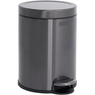 Rubbermaid Stainless Steel Round Step-On Trash Can, 1.6-Gallon, Charcoal, Wastebasket with Lid