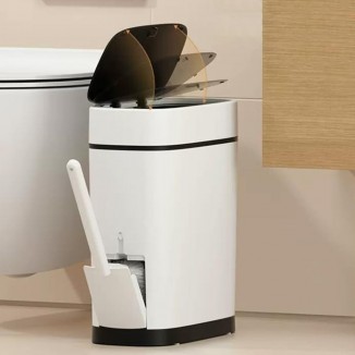 3.7 Gallons Bathroom Trash Can with Toilet Brush Holder 14 Liter White Plastic Garbage Can