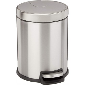 Basics Round Cylindrical Soft-Close Small Trash Can With Foot Pedal