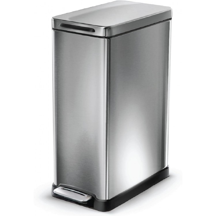 Home Zone Living 12 Gallon Slim Kitchen Trash Can, Stainless Steel, Step Pedal, 45 Liter