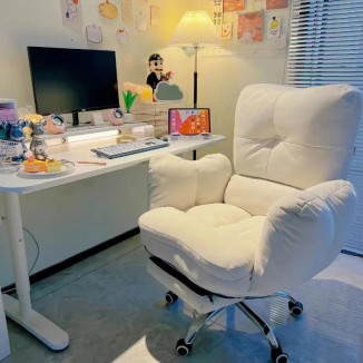 White Lazy Computer Chair Soft and Comfortable Sofa Chair Study Table and Chair Office Reclining Floor with Backrest Home