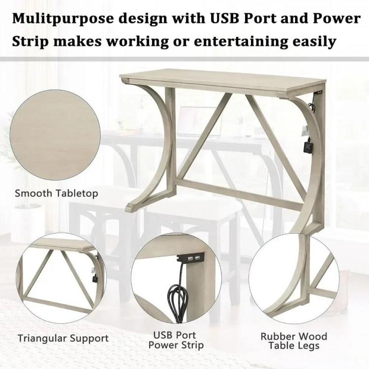 3-Piece Counter Height Dining Table Set with USB Port and Upholstered Stools,Cream Dining Room Sets