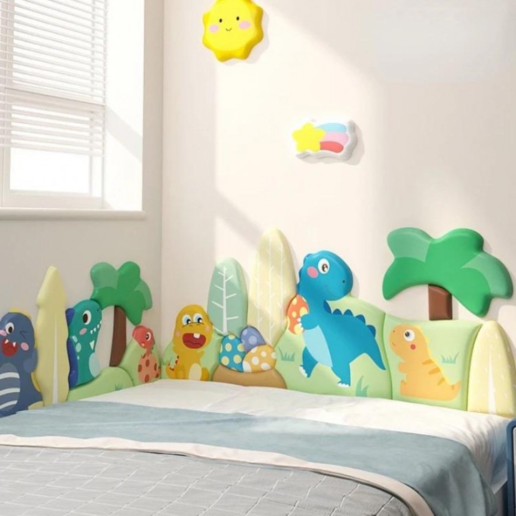 Cartoon Dinosaur Bed Head Board Headboard Stickers Kids Room Decor Anti-collision Wall Panels Cabecero Cama Tete De Lit