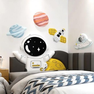 Astronaut Childern Bed Head Board Headboard 3D Wall Stickers Boy Bedroom Decor Anti-collision Wall Panels Cabecero Cama