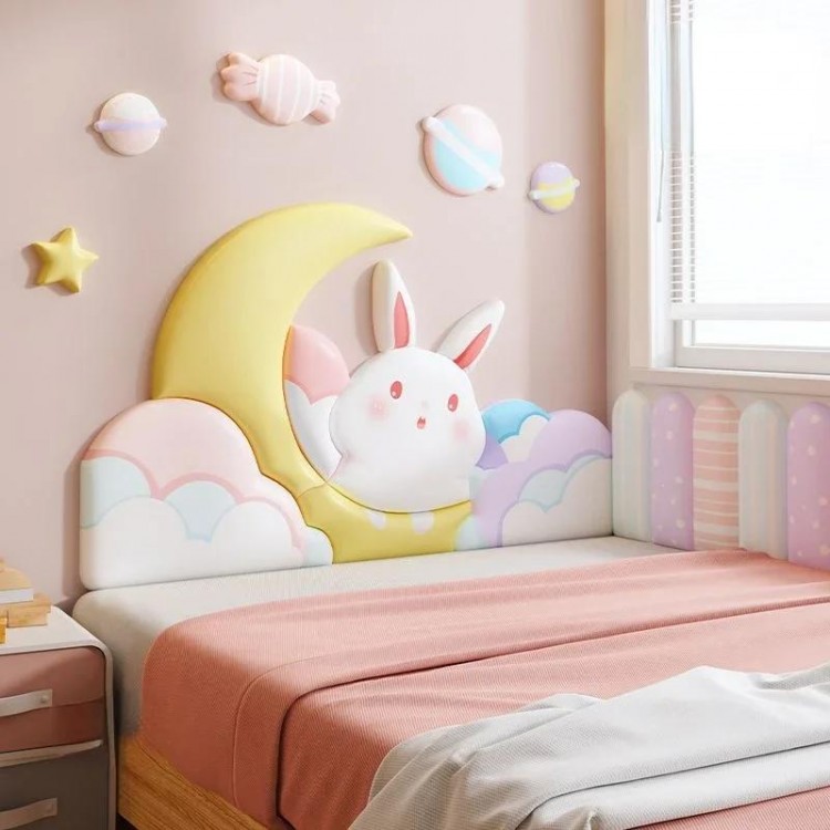 Cartoon Animal Moon Kids Bed Headboard Lovely Baby Girl Bedroom Furniture Bed Head Board Tete De Lit Cabecera Adhesiva Cama