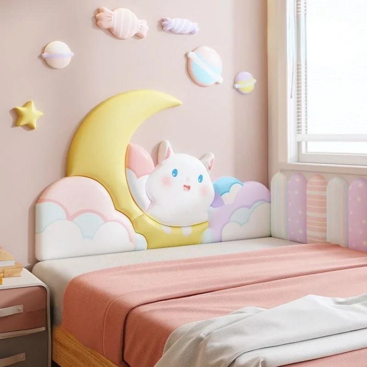 Cartoon Animal Moon Kids Bed Headboard Lovely Baby Girl Bedroom Furniture Bed Head Board Tete De Lit Cabecera Adhesiva Cama