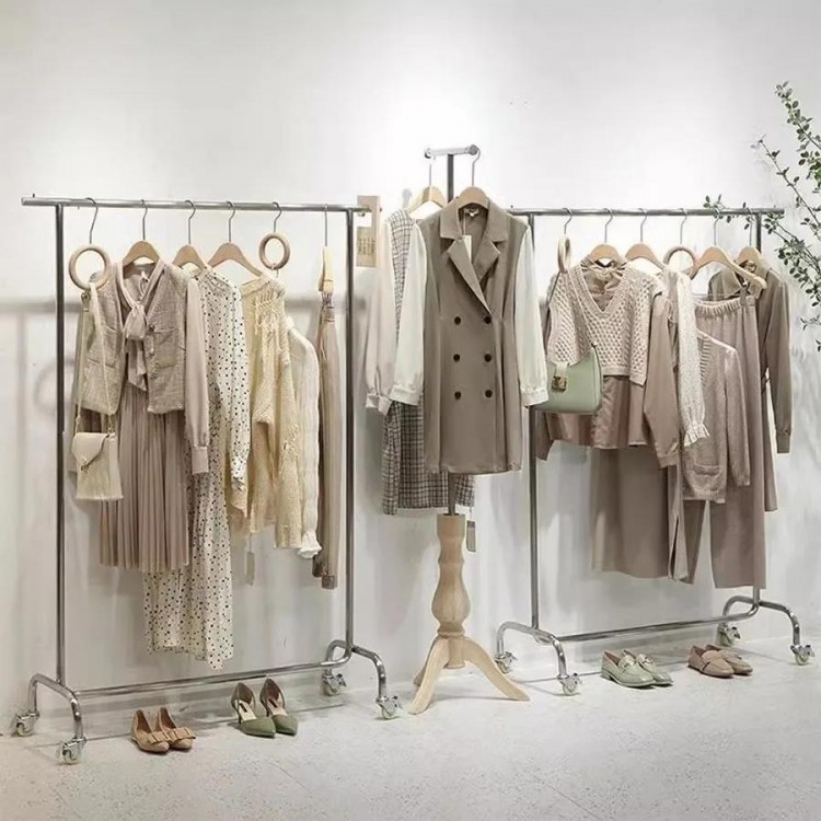 Floor Standing Cloth Racks Wheels Moving Outdoor Boutique Coat Hanging Mobile Clothes Hanger Vertical Colgador Salon Furniture