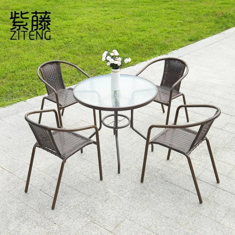 Outdoor leisure rattan table and chair five-piece set