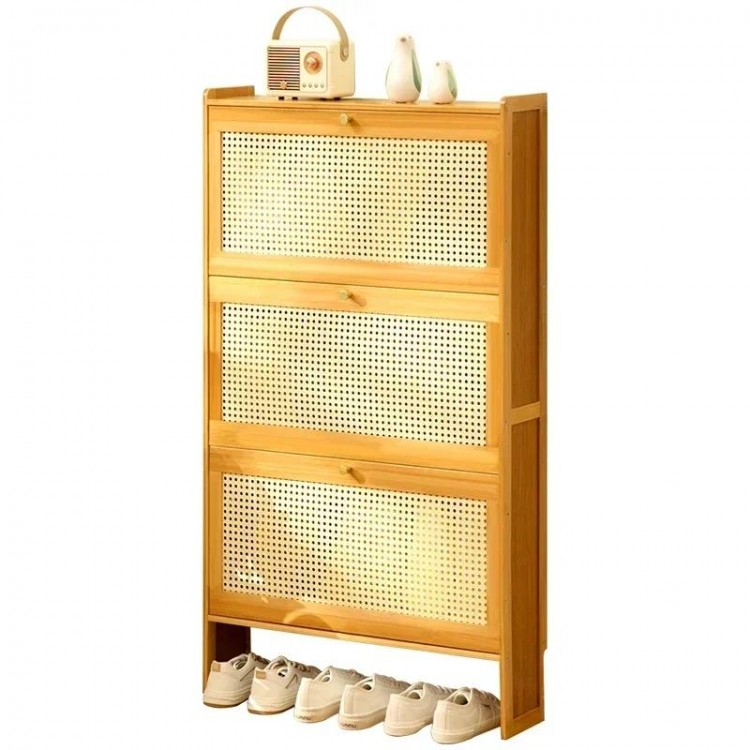 Japanese Rattan Woven Ultra Thin Shoe Cabinet Rack Organizer Large Capacity Bamboo Hallway Living Room Sapateira Home Furniture