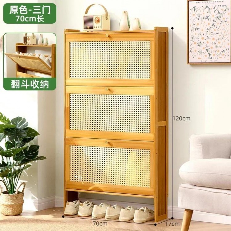 Japanese Rattan Woven Ultra Thin Shoe Cabinet Rack Organizer Large Capacity Bamboo Hallway Living Room Sapateira Home Furniture