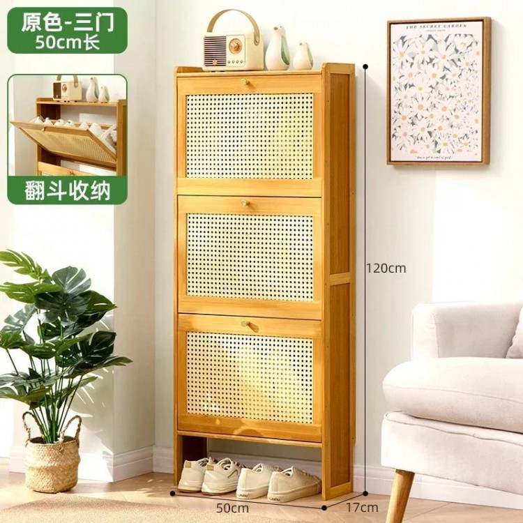 Japanese Rattan Woven Ultra Thin Shoe Cabinet Rack Organizer Large Capacity Bamboo Hallway Living Room Sapateira Home Furniture