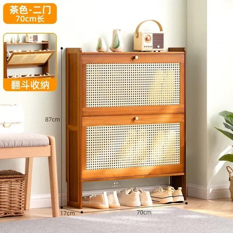 Japanese Rattan Woven Ultra Thin Shoe Cabinet Rack Organizer Large Capacity Bamboo Hallway Living Room Sapateira Home Furniture