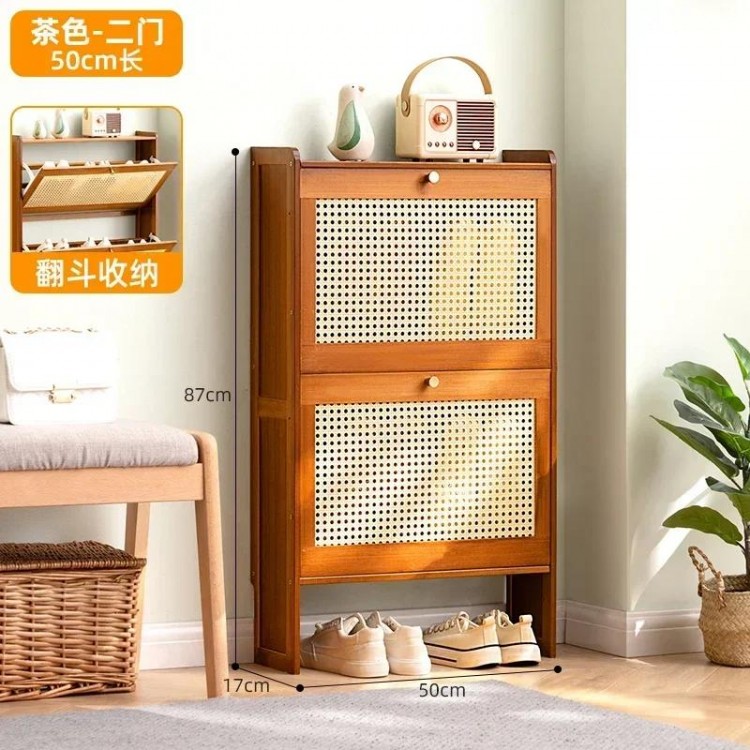 Japanese Rattan Woven Ultra Thin Shoe Cabinet Rack Organizer Large Capacity Bamboo Hallway Living Room Sapateira Home Furniture