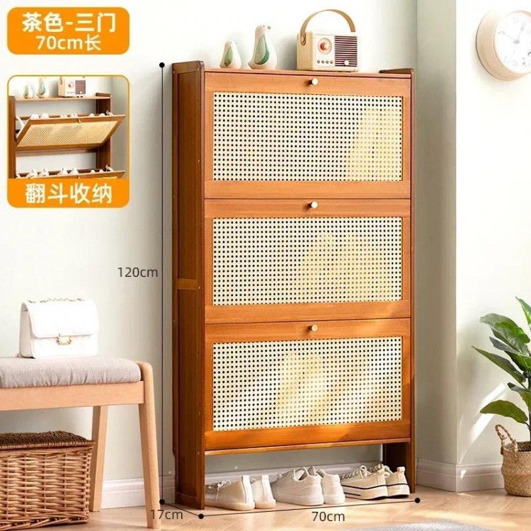 Japanese Rattan Woven Ultra Thin Shoe Cabinet Rack Organizer Large Capacity Bamboo Hallway Living Room Sapateira Home Furniture