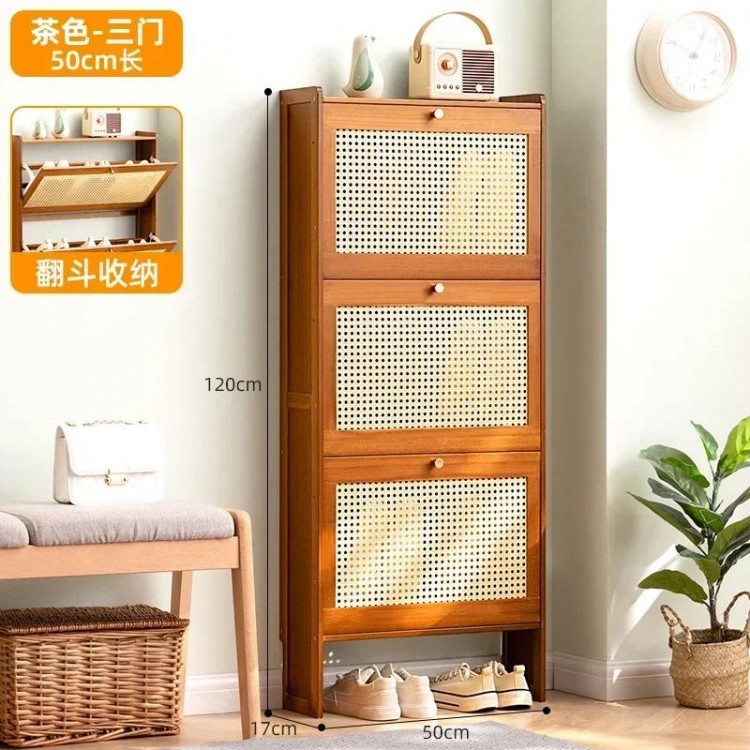 Japanese Rattan Woven Ultra Thin Shoe Cabinet Rack Organizer Large Capacity Bamboo Hallway Living Room Sapateira Home Furniture