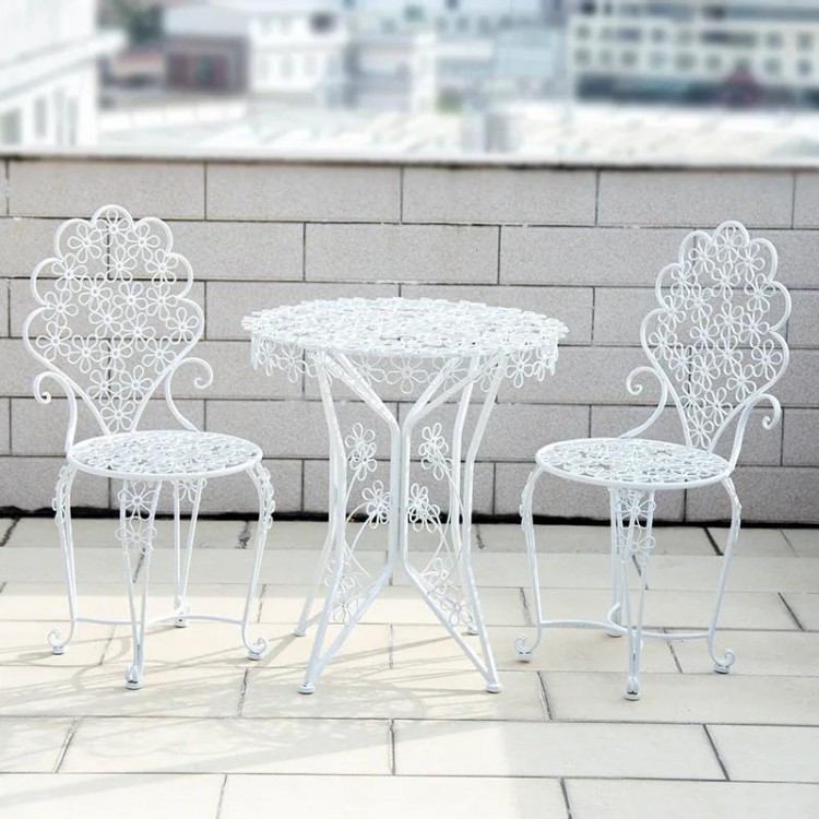 Outdoor Round Garden Table and Chair Set Balcony Patio Furniture Set Modern Luxury Terrace Table and Chair Three-Piece for Yard