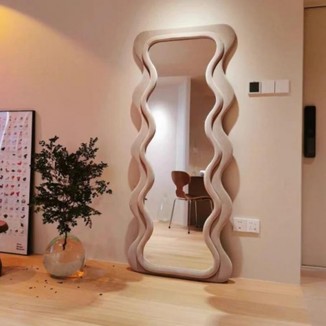 Irregular Art Floor Mirror Rectangle Nordic Design Living Room Wavy Frame Full Length Mirrors Home Design Espelhos Korean Decor