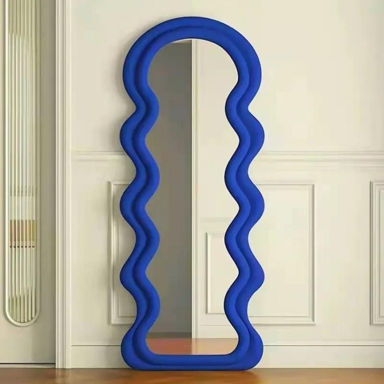 Irregular Art Floor Mirror Rectangle Nordic Design Living Room Wavy Frame Full Length Mirrors Home Design Espelhos Korean Decor