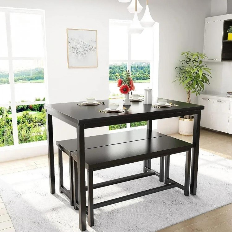 Dining Room Table Set,Kitchen Tables Set with 2 Benches,Breakfast of 47.2x28.7x28.7 inches,Benches of 41.3x11.8x17.7inches,Black