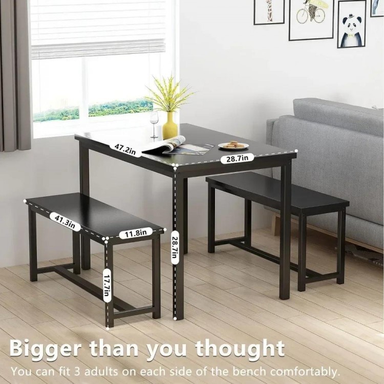 Dining Room Table Set,Kitchen Tables Set with 2 Benches,Breakfast of 47.2x28.7x28.7 inches,Benches of 41.3x11.8x17.7inches,Black