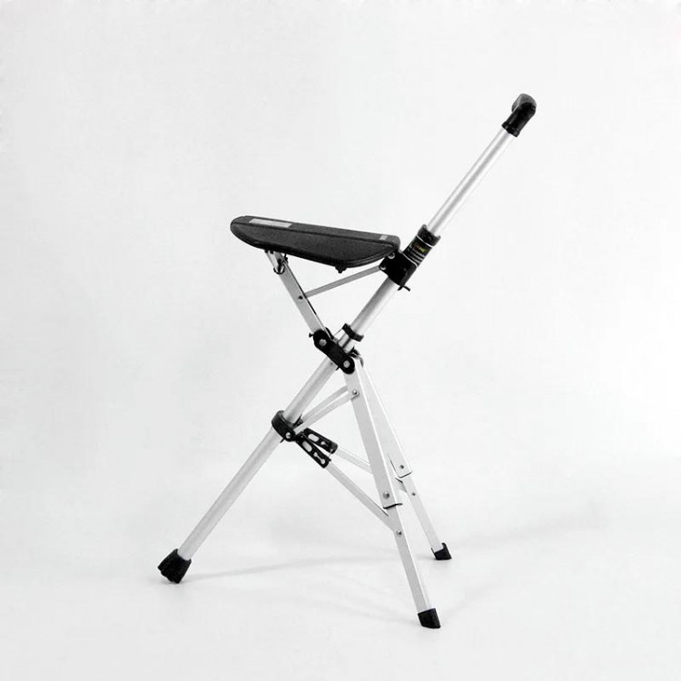 Elderly Crutch Stool with Seat Board Walking Stick Chair Adjustable Lightweight Retractable Multifunctional