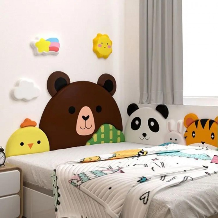 Cartoon Bed Headboard Kids Room Nursery Wall Decor Anti-collision Wall Panels 3D Wall Sticker Cabecero Cama Tete De Lit