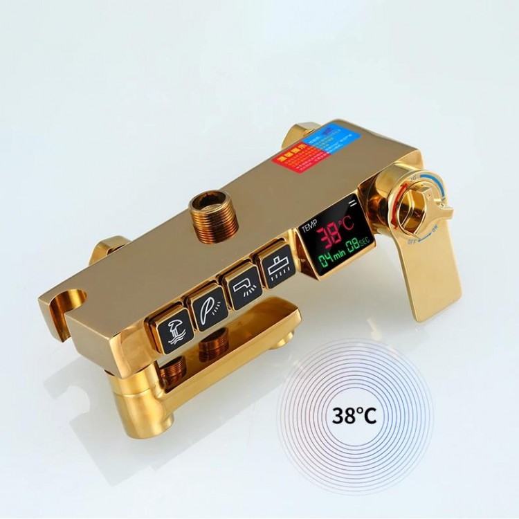 Hot and Cold Gold Digital Bathroom Shower System Set Quality Brass Bathtub Mixer Faucets Smart Thermostatic Gold Shower Set