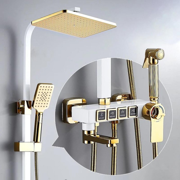 Hot and Cold Gold Digital Bathroom Shower System Set Quality Brass Bathtub Mixer Faucets Smart Thermostatic Gold Shower Set