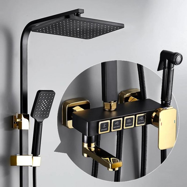 Hot and Cold Gold Digital Bathroom Shower System Set Quality Brass Bathtub Mixer Faucets Smart Thermostatic Gold Shower Set