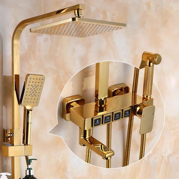 Hot and Cold Gold Digital Bathroom Shower System Set Quality Brass Bathtub Mixer Faucets Smart Thermostatic Gold Shower Set