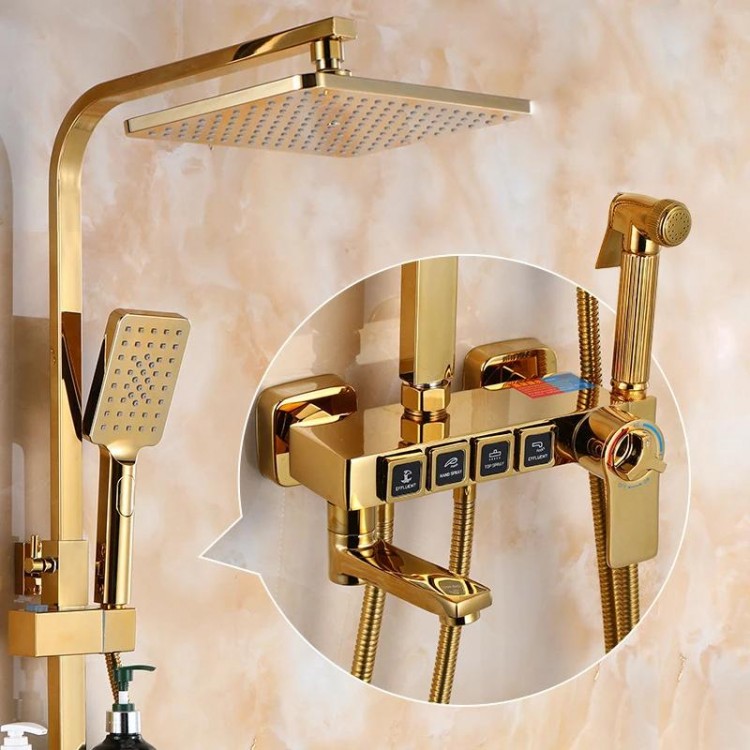 Hot and Cold Gold Digital Bathroom Shower System Set Quality Brass Bathtub Mixer Faucets Smart Thermostatic Gold Shower Set