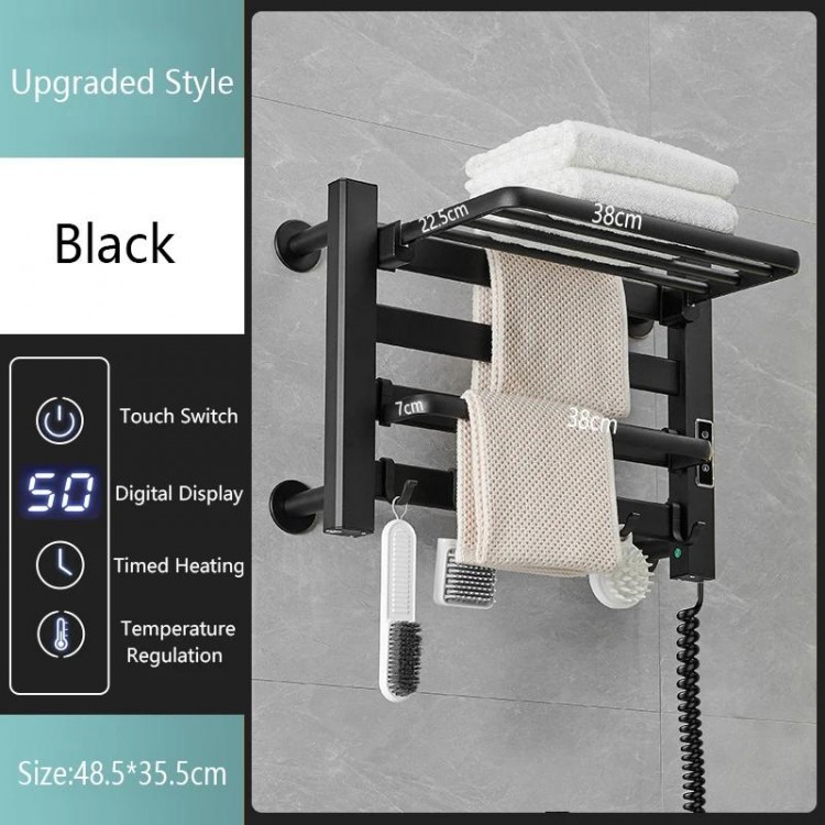 Smart Bathroom Electric Heated Towel Rack Black Electric Towel Rail Thermal Towel Radiator Cloth Screen Dryers Bath Heated Towel