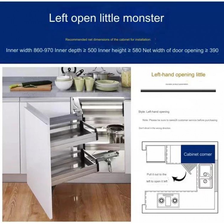 New 2024 Kitchen Storage Cabinet Accessories Drawer Soft Close Magic Corner Pull-outs Use 390mm Wide Cabinet Pull-outs