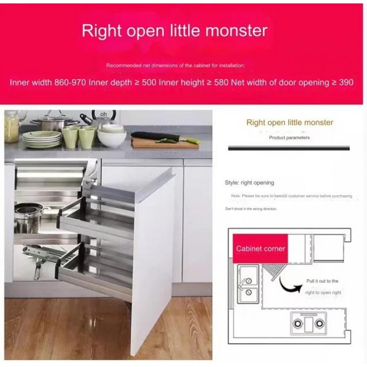 New 2024 Kitchen Storage Cabinet Accessories Drawer Soft Close Magic Corner Pull-outs Use 390mm Wide Cabinet Pull-outs