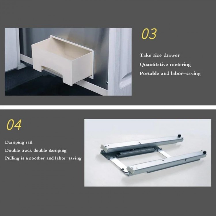 Kitchen Rice Boxes Drawer Style Quantitative Out Of Rice Damping Slide Rail Hardware Accessories Stainless Steel Rice Cabinet