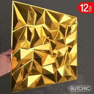 12 PCS 50x50cm car Metal plating color 3D Wall Panel gold luxurious electroplate 3D Wall Stickers Wedding party background wall