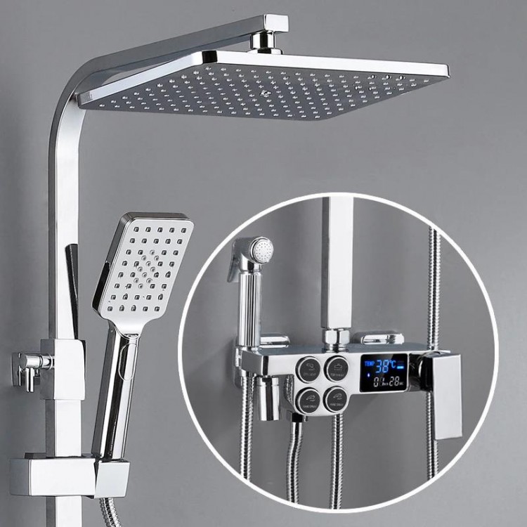 Smart Digital Bathroom Shower Set Quality Brass Bathtub Mixer Faucets ABS Shower Head Wall Mounted Thermostatic Shower System