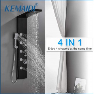 KEMAIDI Shower Panel Tower with Rainfall Waterfall Shower Head 3-Function Handheld Rain Massage System Wall-Mount Shower Column