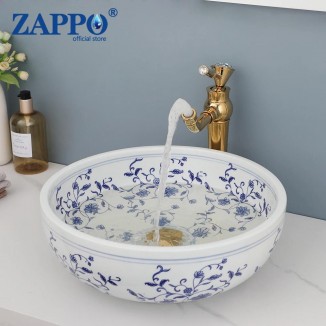 ZAPPO Bathroom Basin Sink Faucet Combo Ceramic Round Wash Basin Bathroom Washbasin Hand Painted Vessel Sink bathroom sinks