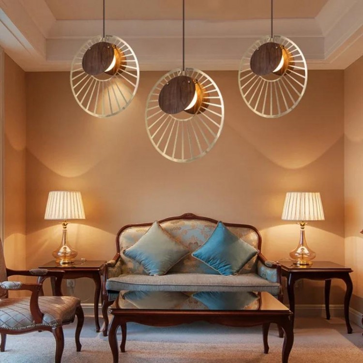 Nordic Interior Hardware Chandelier For Cafe Living Room Bedroom Restaurant Kitchen Walnut Lampshade Decorate Art Pendant Lamp