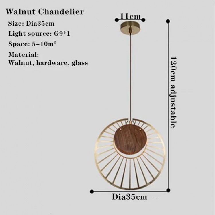 Nordic Interior Hardware Chandelier For Cafe Living Room Bedroom Restaurant Kitchen Walnut Lampshade Decorate Art Pendant Lamp