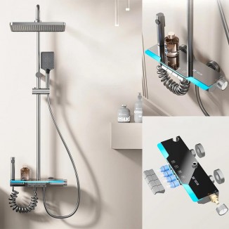 Bathroom Smart Thermostat Shower System Set Wall-mounted Temperature Digital Display Rainlfall Shower Set Bathroom Faucet Set